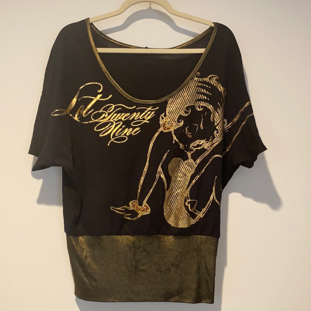 Lot 29 black gold Betty Boop top shirt size Medium